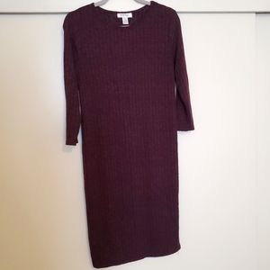 Ribbed Fitted 3/4 Sleeve Burgundy Maternity Dress